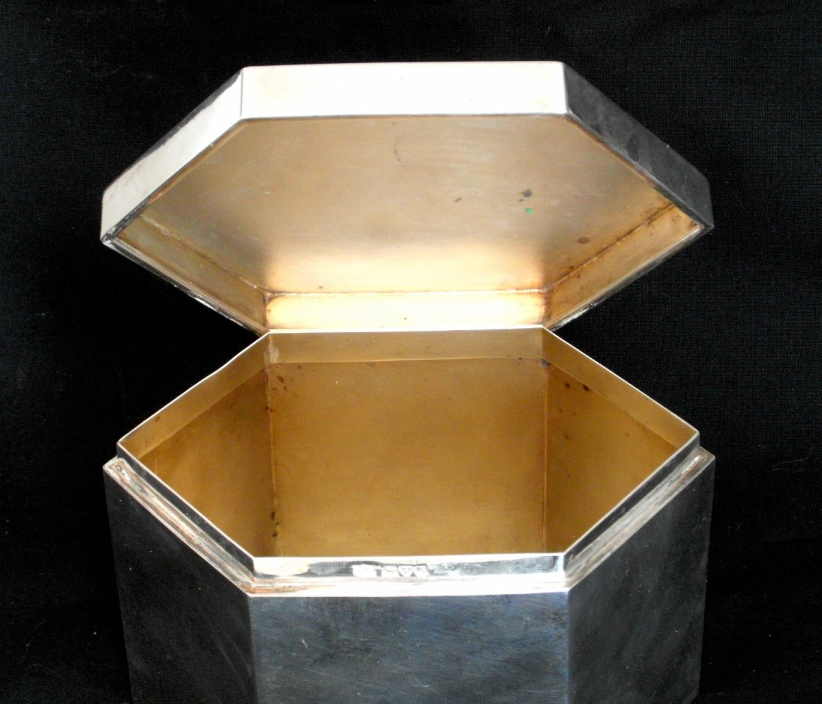 Large Art Deco Tea Caddy In Solid Silver, By W. Horovitz, Era 1920 Jensen Puiforcat