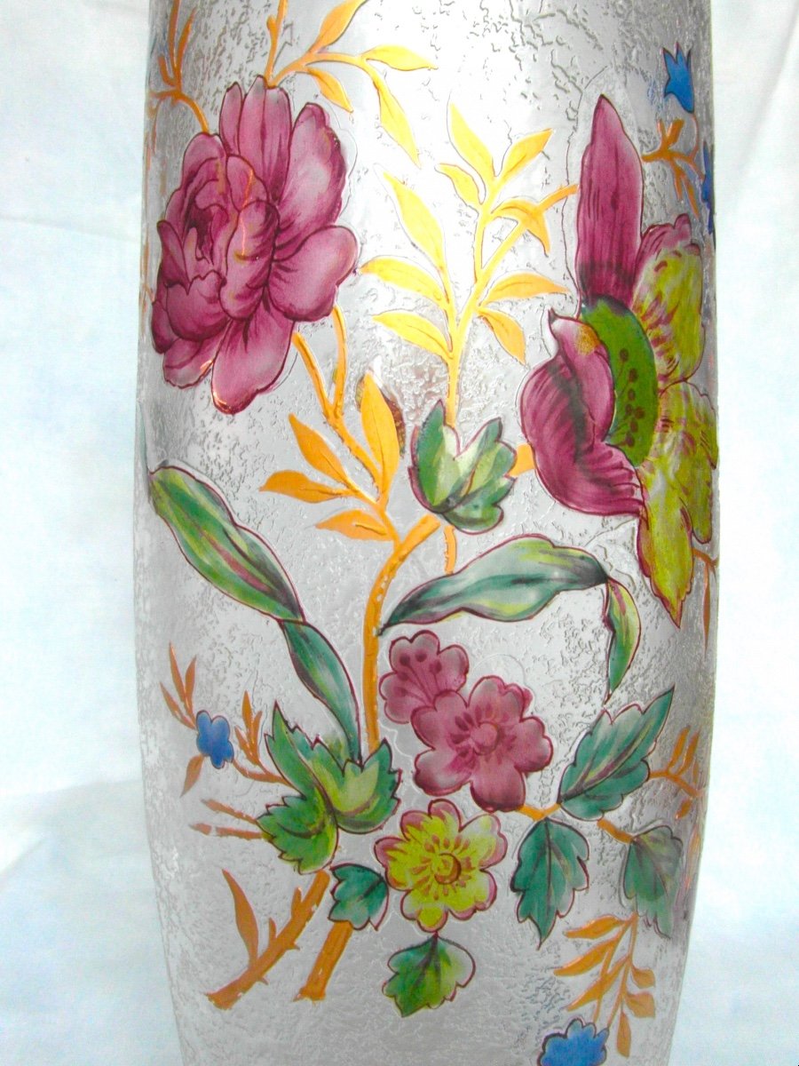 Large Engraved Vase "flowers And Butterfly" By Baccarat, Daum Era Daum Galle 1900-photo-4