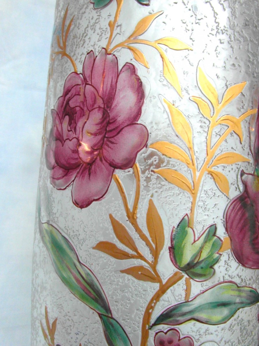 Large Engraved Vase "flowers And Butterfly" By Baccarat, Daum Era Daum Galle 1900-photo-4