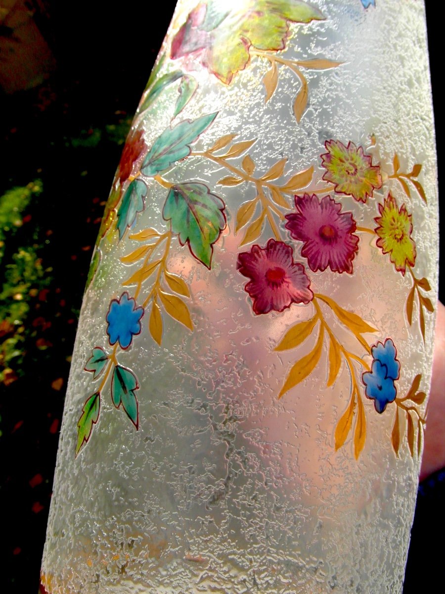 Large Engraved Vase "flowers And Butterfly" By Baccarat, Daum Era Daum Galle 1900-photo-7