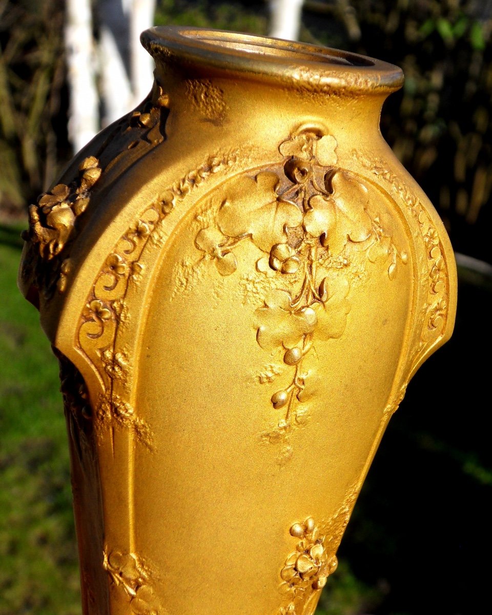 Vase Art-nouveau En Bronze " Myosotis" Par Guenardeau , Fondeur Susse, Vers 1900-photo-3