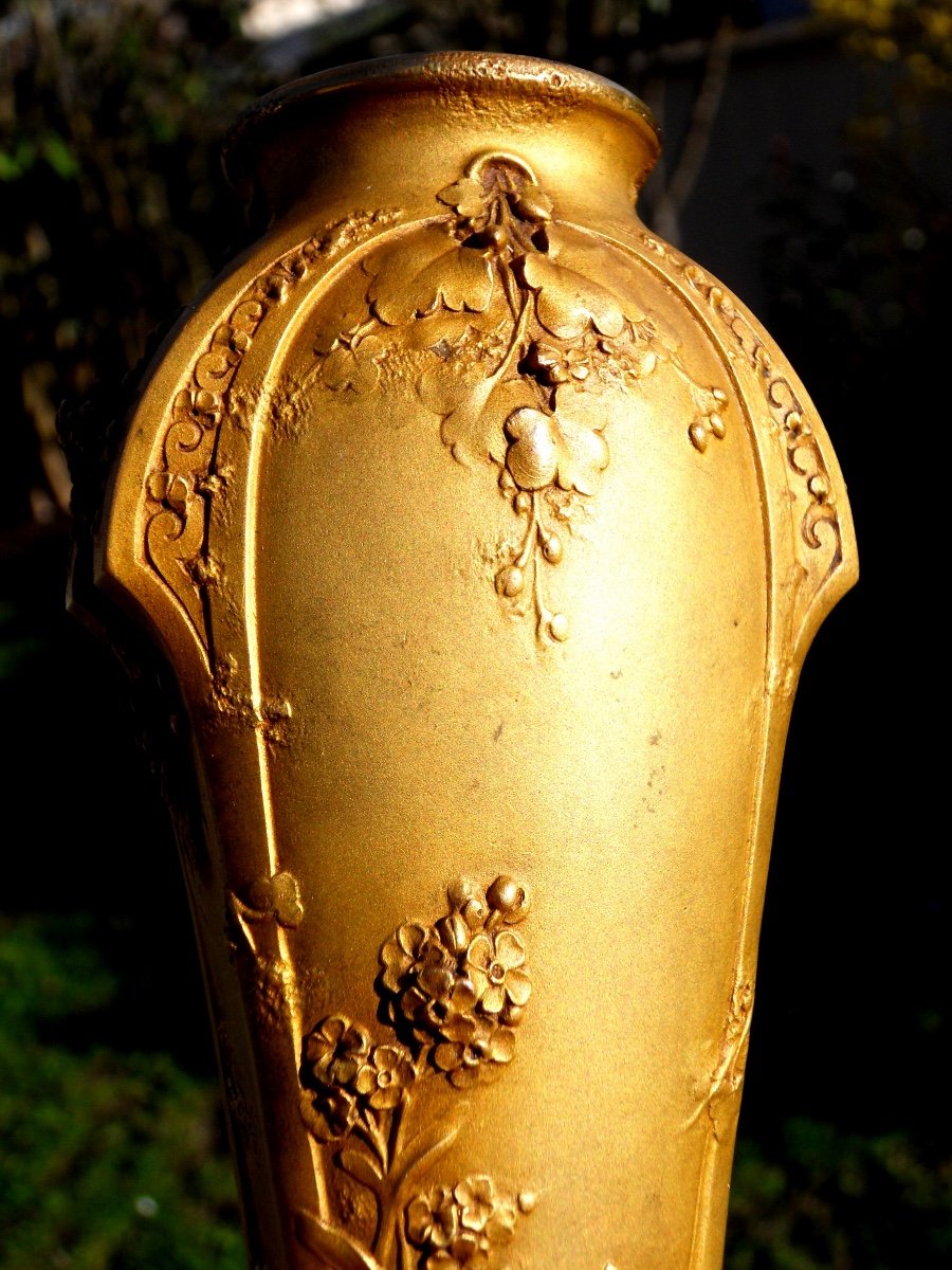 Vase Art-nouveau En Bronze " Myosotis" Par Guenardeau , Fondeur Susse, Vers 1900-photo-2