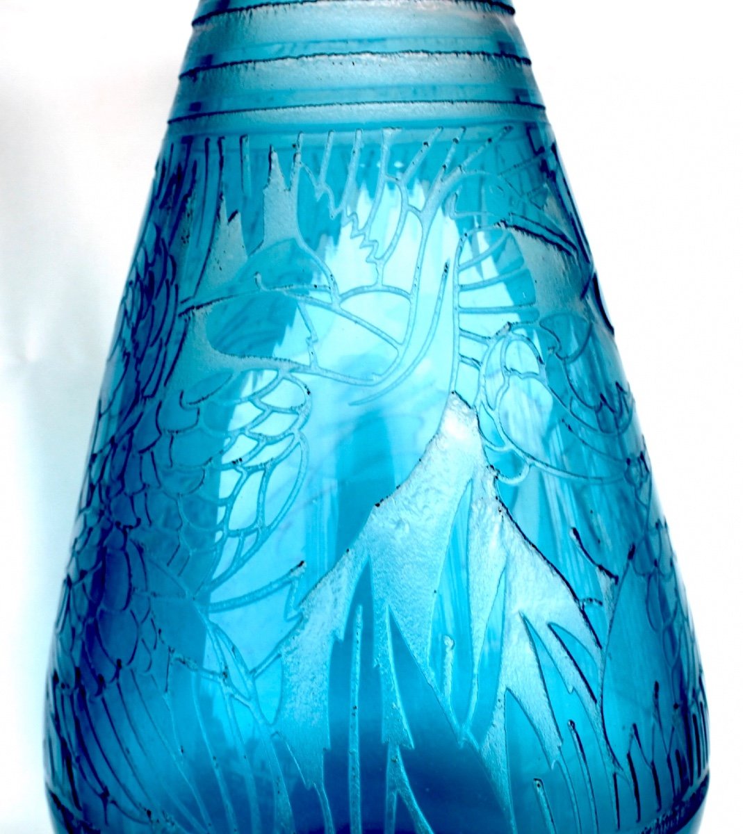 Gros Vase Art-déco à Décor d'échassiers Par DELATTE, 35 cm, Era Daum Lalique Muller-photo-4