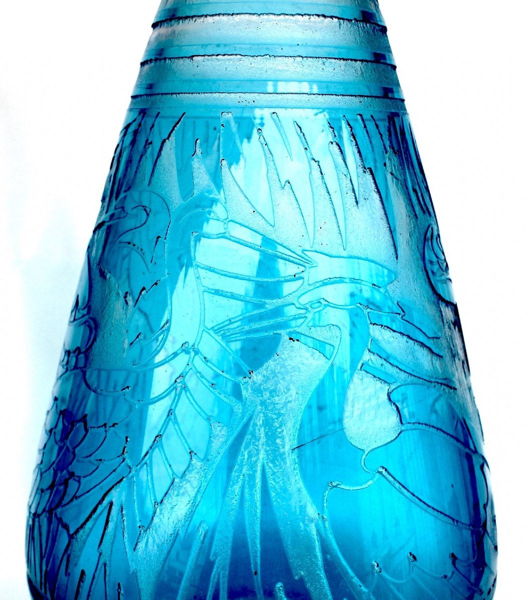 Gros Vase Art-déco à Décor d'échassiers Par DELATTE, 35 cm, Era Daum Lalique Muller-photo-4