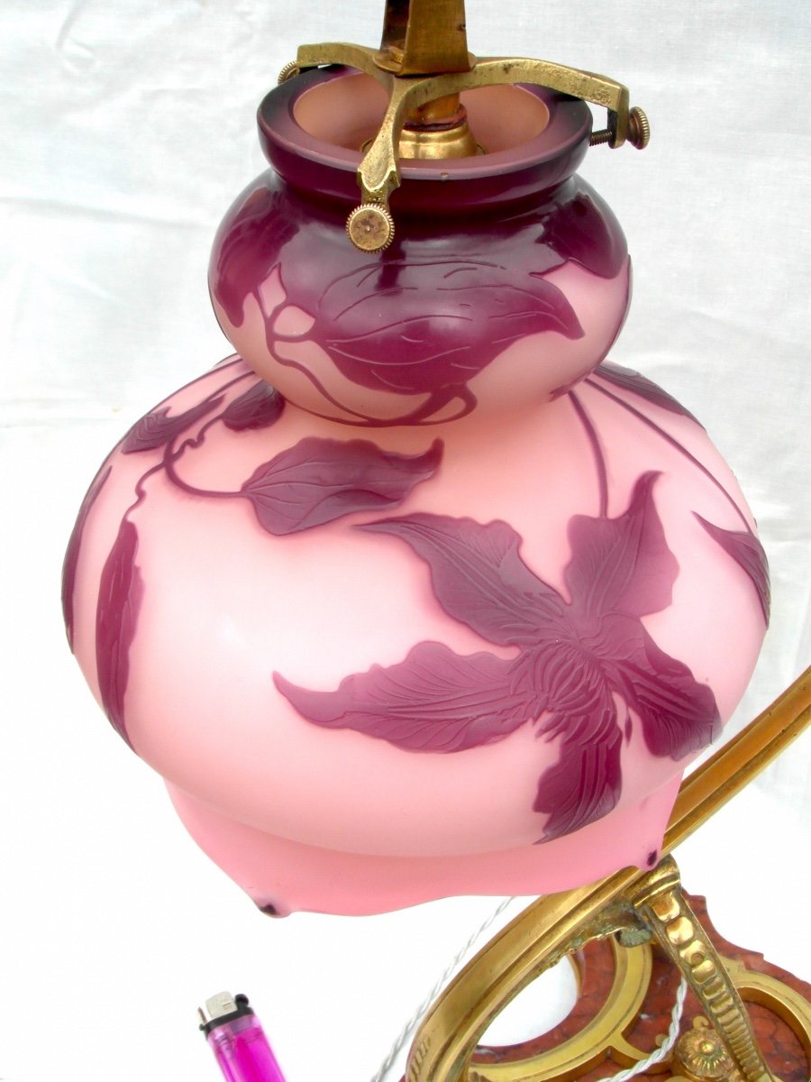 Gallé Lamp With Large Tulip With Clematis, Hot Scalloped, Daum Era 1900-photo-4