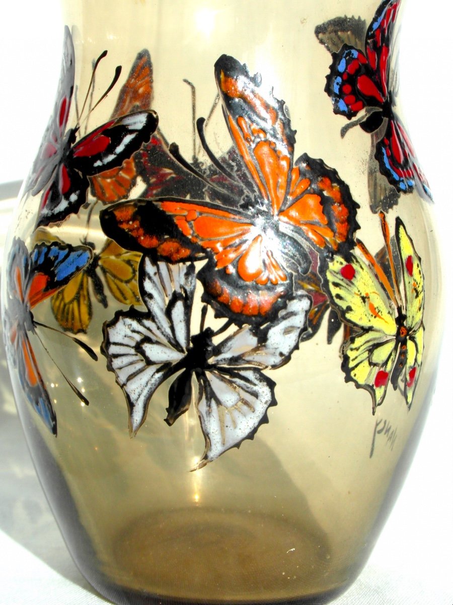 Vase Aux Papillons Par Paul Nicolas, De Sa Main, Er Daum Galle d'Argental-photo-3