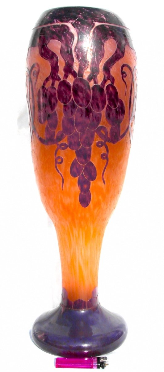 Grand Vase "vignes" Le Verre Français Par Schneider, 54 Cm, Era Daum Art-déco-photo-2