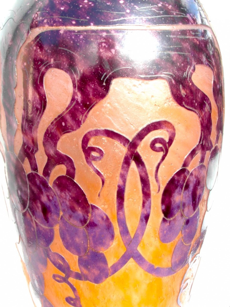 Grand Vase "vignes" Le Verre Français Par Schneider, 54 Cm, Era Daum Art-déco-photo-4