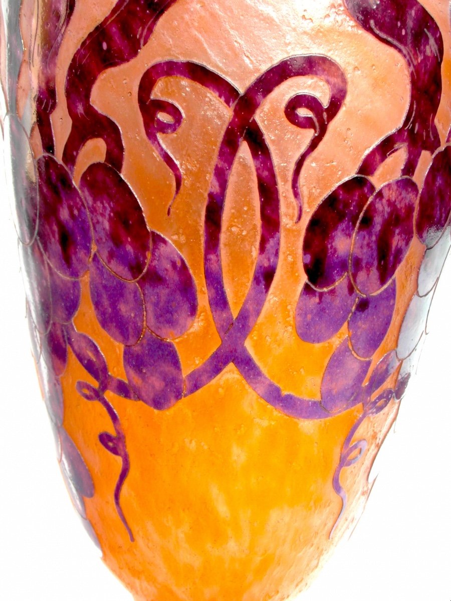 Grand Vase "vignes" Le Verre Français Par Schneider, 54 Cm, Era Daum Art-déco-photo-4