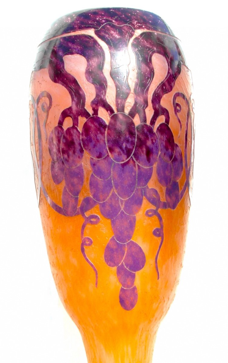 Grand Vase "vignes" Le Verre Français Par Schneider, 54 Cm, Era Daum Art-déco