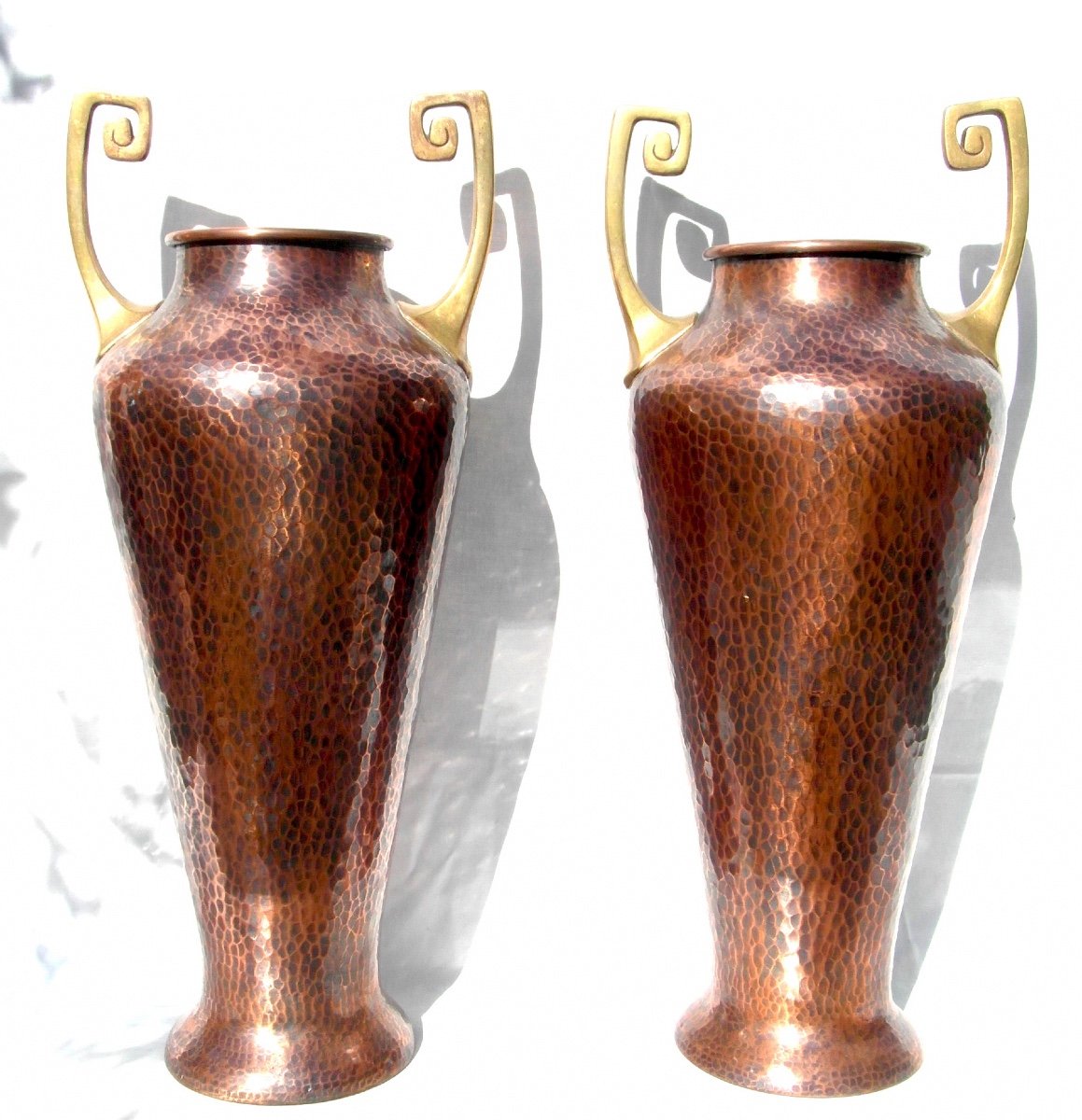 Large Pair Of 1900 Copper Vases Wmf, 50 Cm, Perfect, Era Dinanderie Jugenstil Daum Dunand-photo-2