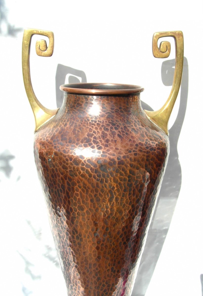 Large Pair Of 1900 Copper Vases Wmf, 50 Cm, Perfect, Era Dinanderie Jugenstil Daum Dunand-photo-2