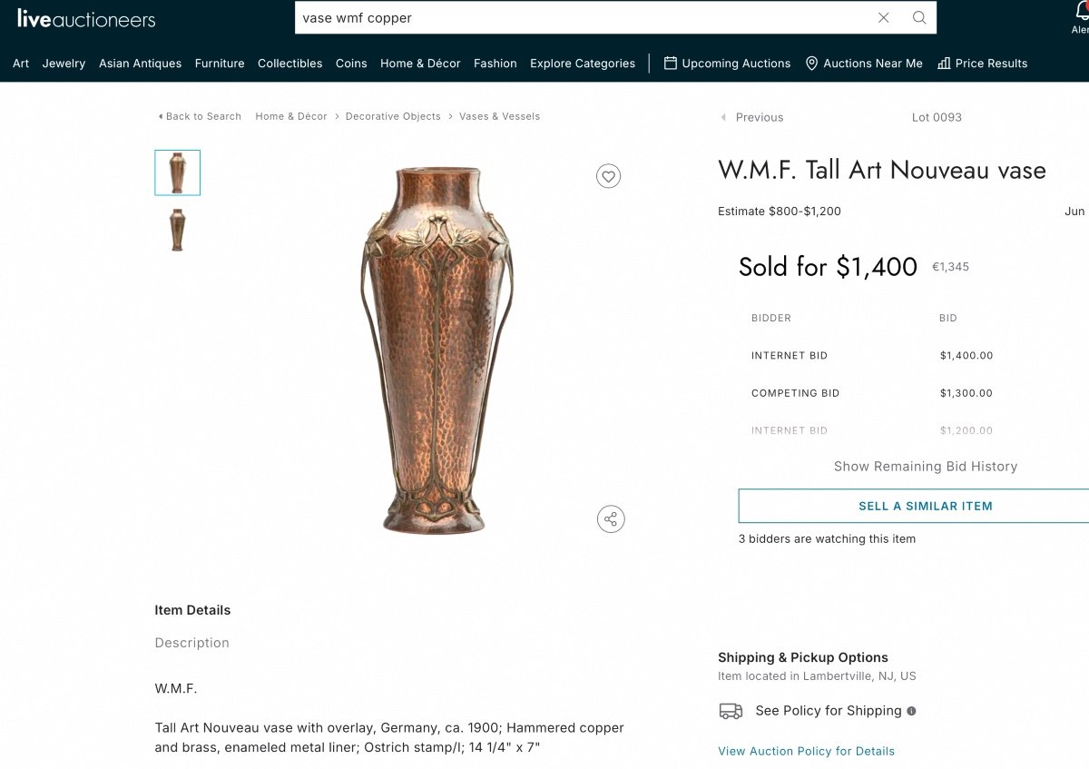 Large Pair Of 1900 Copper Vases Wmf, 50 Cm, Perfect, Era Dinanderie Jugenstil Daum Dunand-photo-8