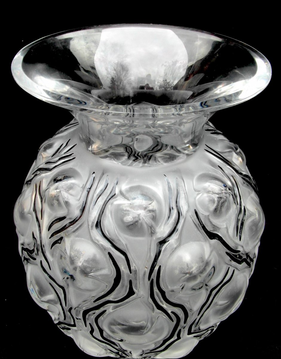 Vase En Cristal Et émail Noir Par Lalique, Modèle "thorns", Era Daum Baccarat Saint-louis-photo-3