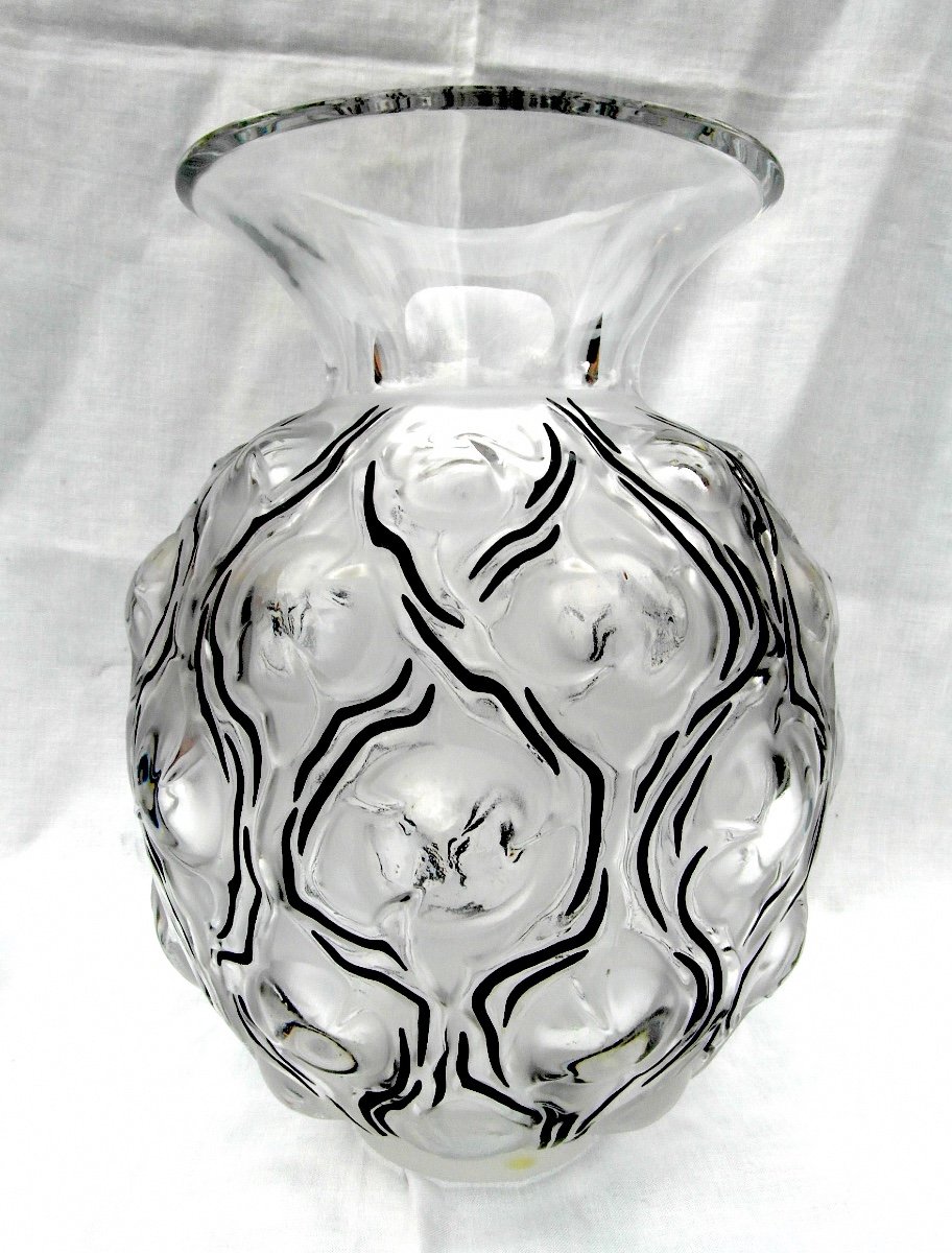 Vase En Cristal Et émail Noir Par Lalique, Modèle "thorns", Era Daum Baccarat Saint-louis-photo-4