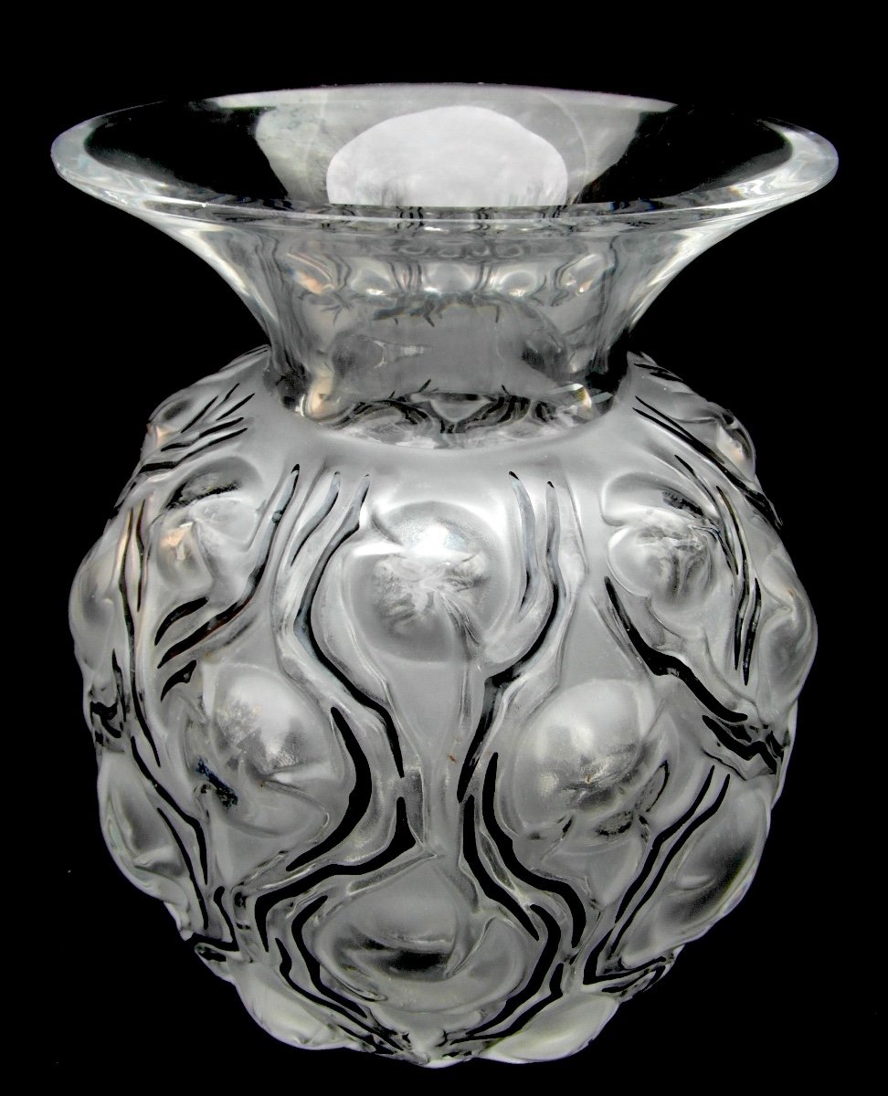 Vase En Cristal Et émail Noir Par Lalique, Modèle "thorns", Era Daum Baccarat Saint-louis-photo-1