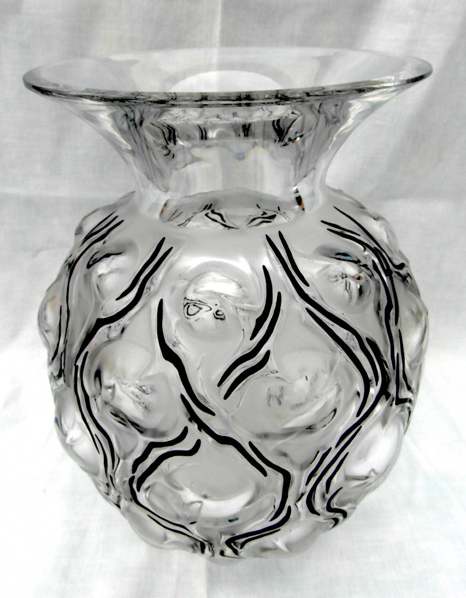 Vase En Cristal Et émail Noir Par Lalique, Modèle "thorns", Era Daum Baccarat Saint-louis-photo-4