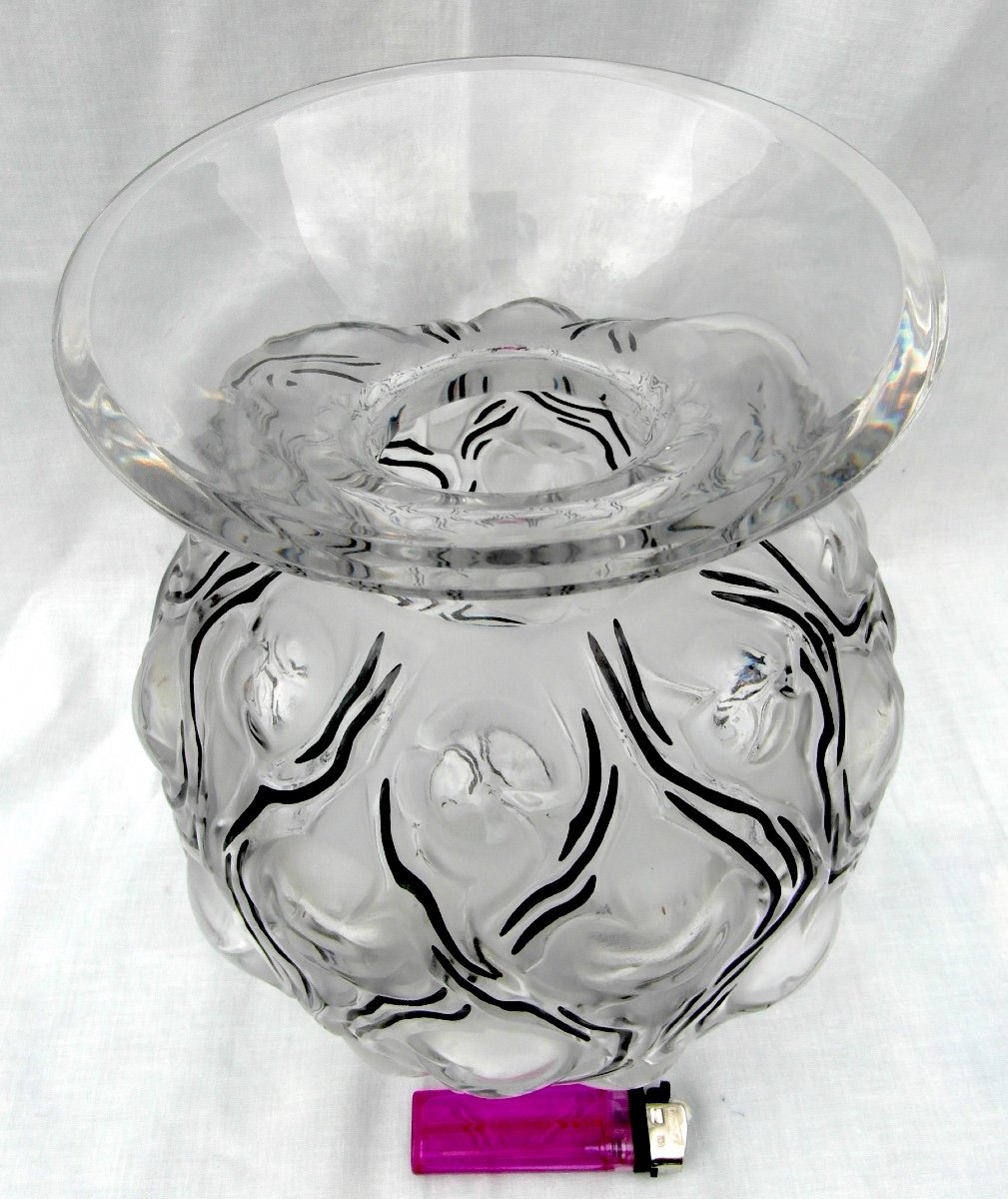 Vase En Cristal Et émail Noir Par Lalique, Modèle "thorns", Era Daum Baccarat Saint-louis-photo-5