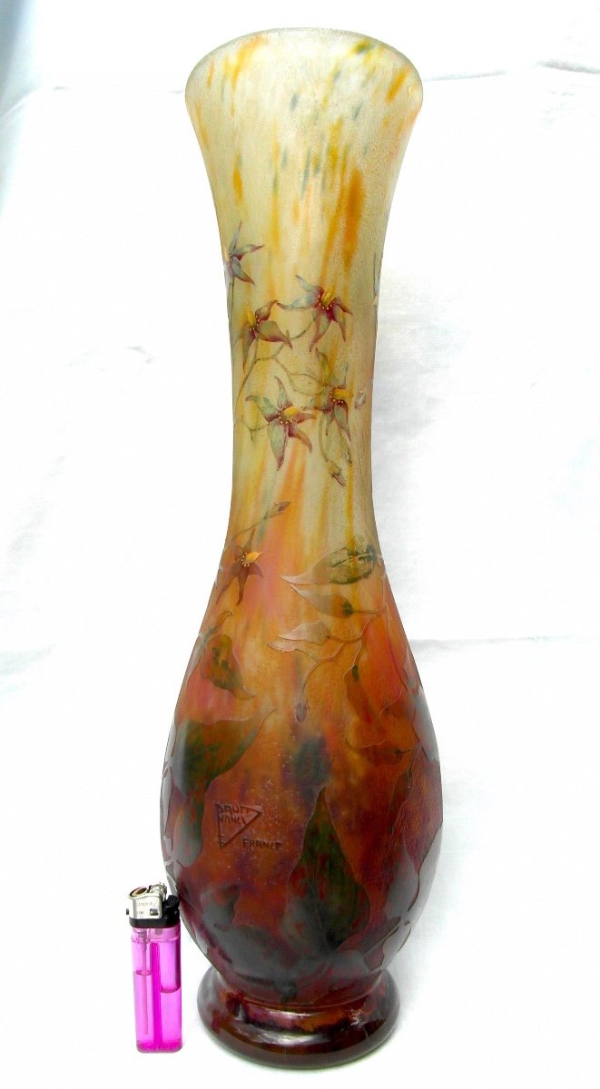 Large Daum Vase With Engraved Solanaceae Decor, 48 Cm, Galle Era 1900-photo-2