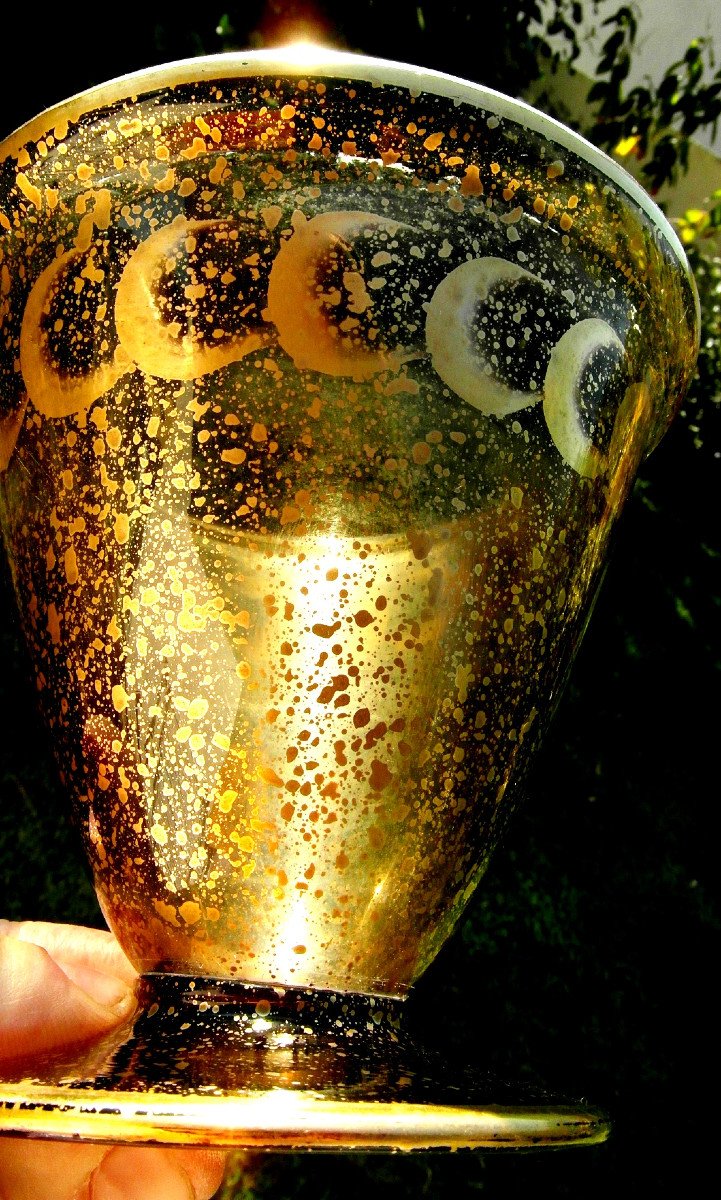 Rare And Interesting Chalice Daum Crescent Moon Vase, Circa 1910, Art-deco Galle Era-photo-4