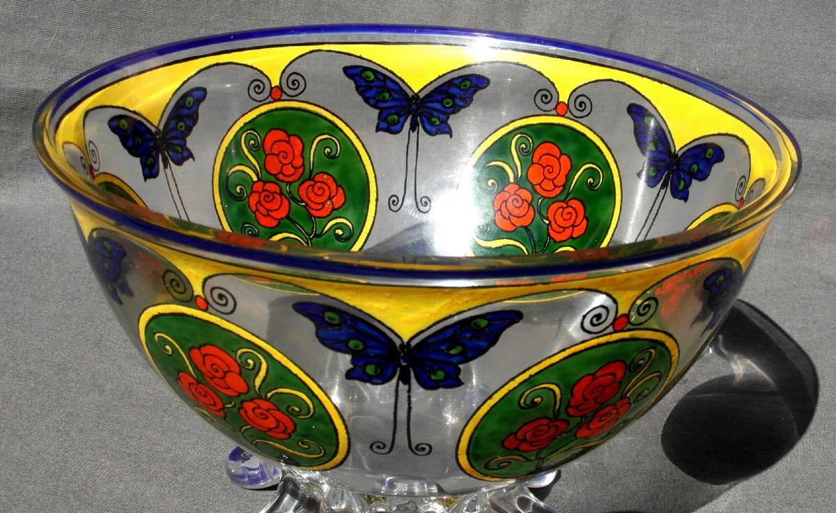 Pretty Art-deco Vase " Roses And Butterflies" By Sevres, Era Daum Galle Goupy-photo-3