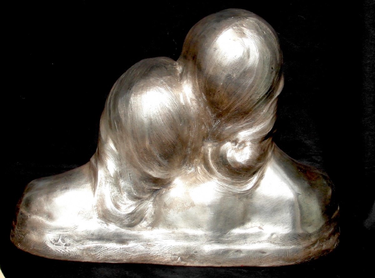 Nice Group In Silver Bronze "tenderness" By Coutheillas, Era Daum 1900 Siot-photo-2