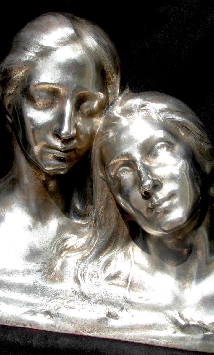 Nice Group In Silver Bronze "tenderness" By Coutheillas, Era Daum 1900 Siot-photo-4