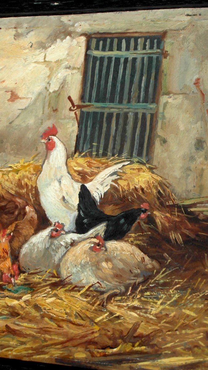 Charming Oil On Panel "rooster" By Philippe Albin De Buncey, Around 1930-photo-4