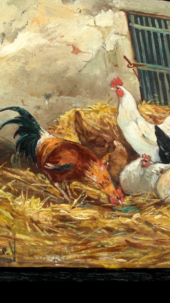 Charming Oil On Panel "rooster" By Philippe Albin De Buncey, Around 1930-photo-3