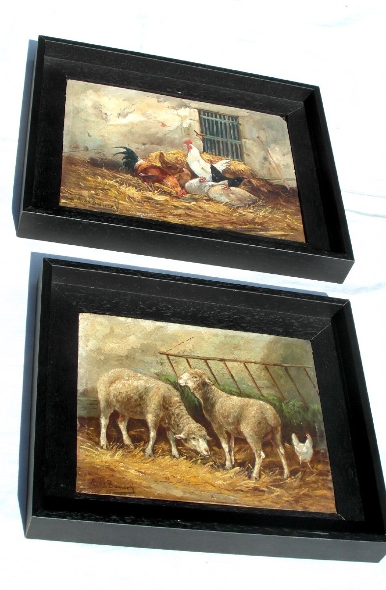 Charming Oil On Panel "sheep" By Philippe Albin De Buncey-photo-4