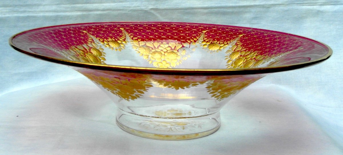 Fine Cup With Roses, Saint-louis Glassware, Polished Gilding With Agate Stone, Era Daum-photo-3