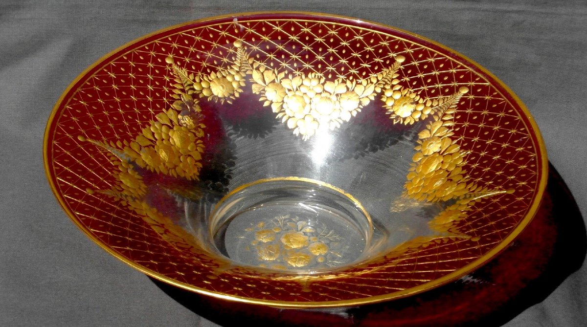 Fine Cup With Roses, Saint-louis Glassware, Polished Gilding With Agate Stone, Era Daum-photo-7