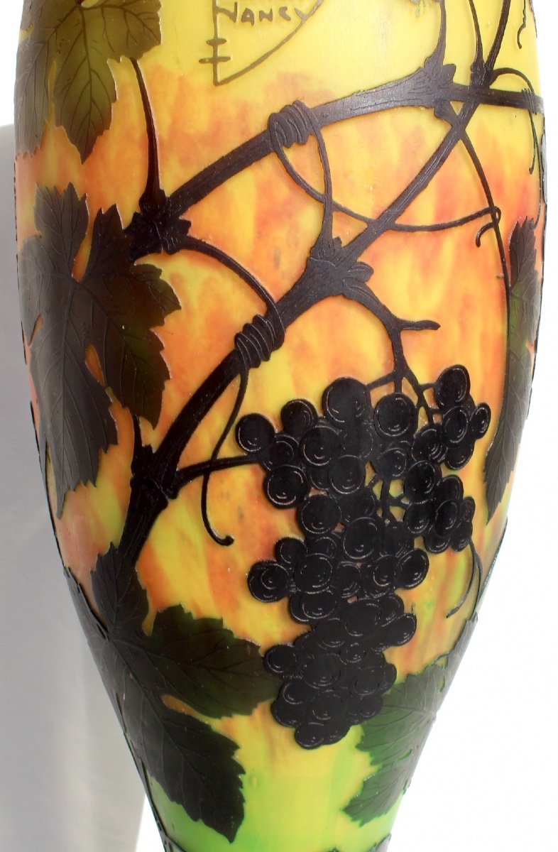 Monumental Vase Daum 3 Colors, Decor "vigne", Perfect, 61 Cm Era Galle 1910-photo-3