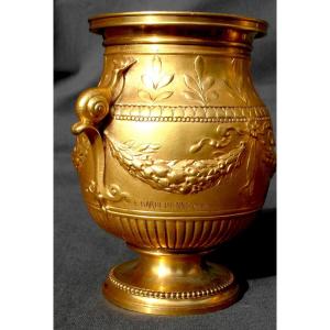 Charmant Vase 1900 "aux escargots" en bronze doré par F. BARBEDIENNE, parfait, era siot susse