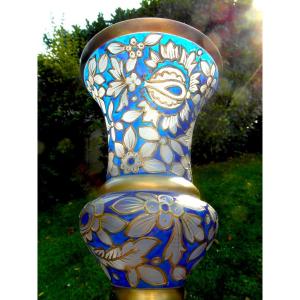 Beautiful Art Nouveau Vase By Julius Muhlhaus, Haida Glassworks, Era Daum Galle Bohème 1915