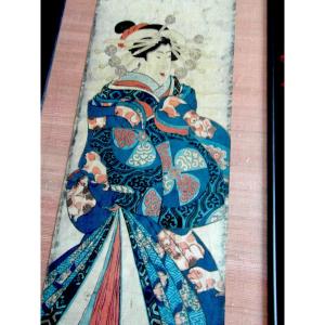Belle Estampe Japonaise "geisha" Par Kesai Yesen (1790-1848), Taille Hors Normes