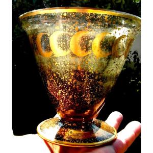 Rare And Interesting Daum "crescent Moon" Chalice Vase, Circa 1920, Galle Art-deco Era