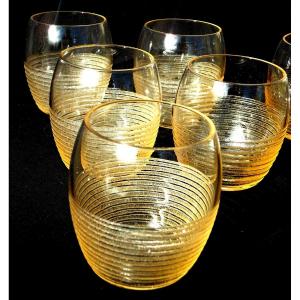 Beautiful Set Of 6 Daum Art-deco Period Glasses, Acid Etched, Galle Era 1920.