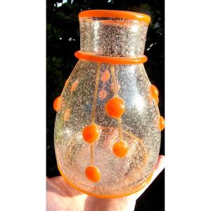 Rare And Interesting Daum Art Deco Vase With Appliques And Bubble Glass, Galle Era 1920