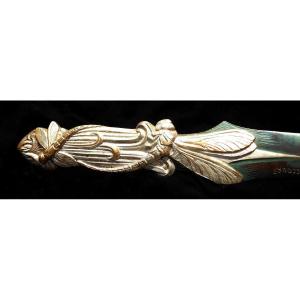 Rare Bronze Letter Opener 2 Patinas With "dragonflies" By Frécourt, 1900s Art Nouveau Galle