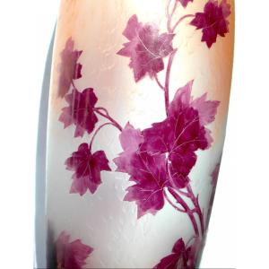 Charmant Vase à Décor De Lierres Par Legras, Série "rubis", 39 Cm, Parfait, Era Daum Galle 1900