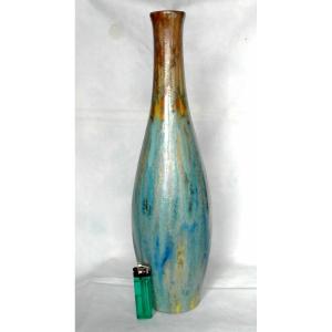 Beau Grand Vase à Cristallisations 2 Tons De Pierrefonds, 42 Cm, Parfait, Era Daum Mougin 1920