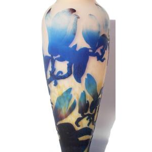 Beau Et Grand Vase Muller Aux Magnolias, 44 Cm,  Parfait, Vers 1910 Era Daum Galle