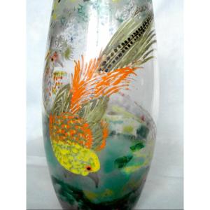 Rare And Beautiful Pheasant Vase By Paul Nicolas, By His Hand, Er Daum Galle 