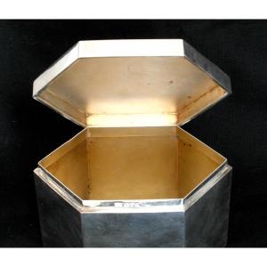 Large Art Deco Tea Caddy In Solid Silver, By W. Horovitz, Era 1920 Jensen Puiforcat