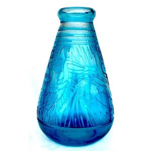 Gros Vase Art-déco à Décor d'échassiers Par DELATTE, 35 cm, Era Daum Lalique Muller