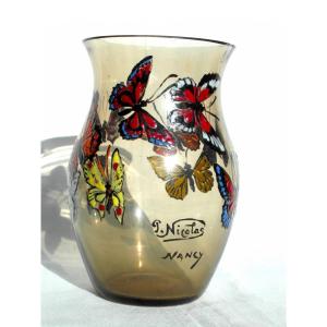 Vase With Butterflies By Paul Nicolas, By His Hand, Er Daum Galle d'Argental