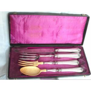 19th Century Minerva Sterling Silver Salad And Carving Set In Their Box