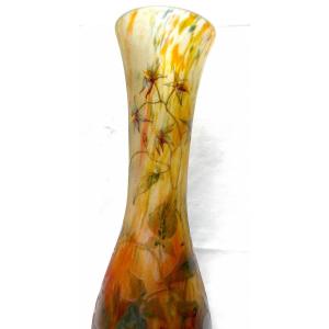 Large Daum Vase With Engraved Solanaceae Decor, 48 Cm, Galle Era 1900