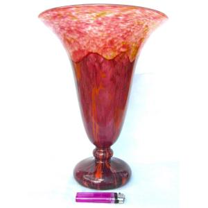 Large Schneider Jade Glass Vase With Marbling And Overlay Decor, Daum Art Deco Galle Era